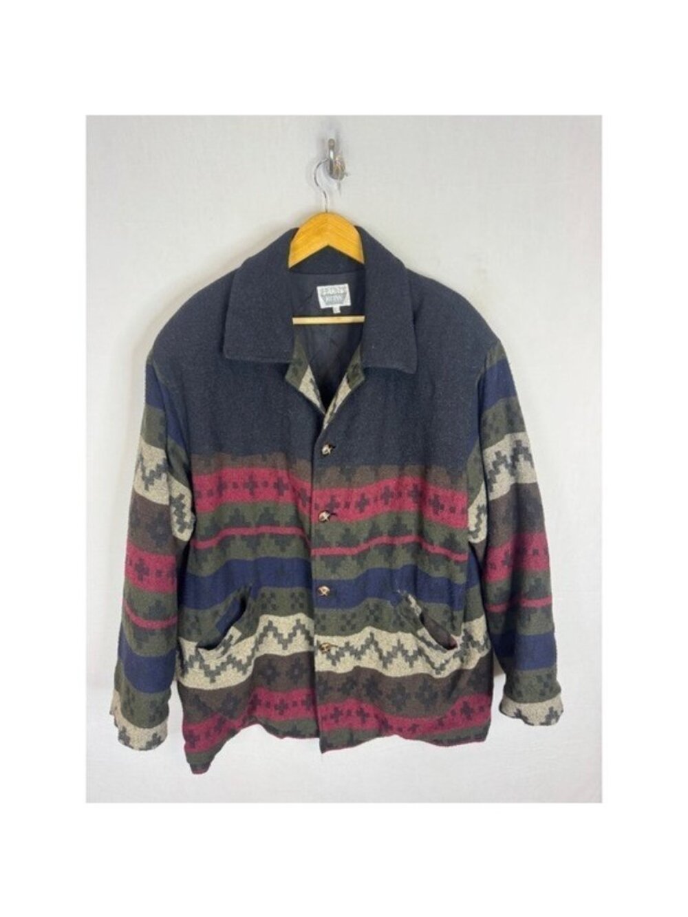 Front Row Collection Mens Southwestern Wool Blend Quilted Jacket Grey Pattern L